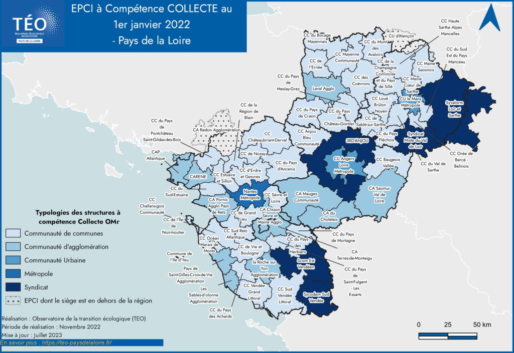 EPCI à compétence Collecte des déchets au 1er janvier 2022 Pays de la Loire