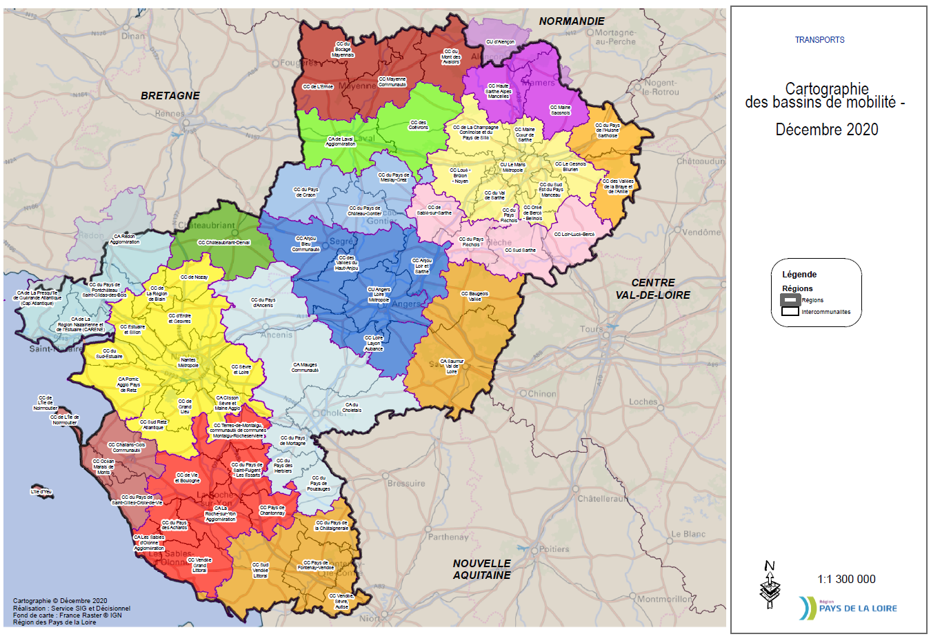 Carte des bassins de mobilité - Région Pays de la Loire