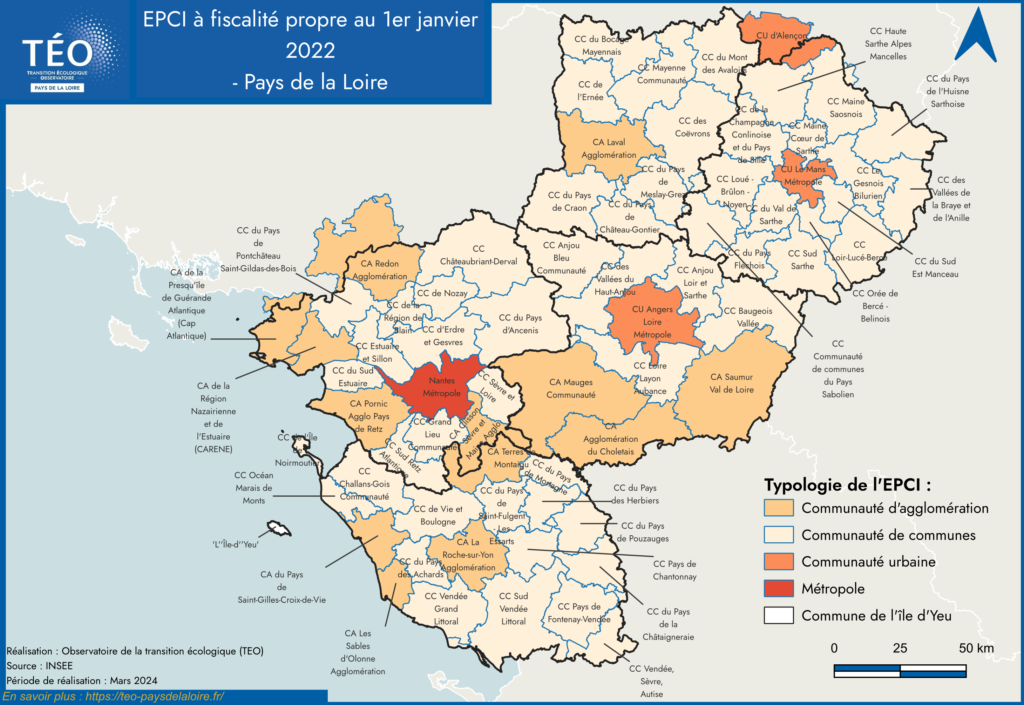 EPCI à fiscalité propre au 1er janvier 2021 Pays de la Loire - TEO