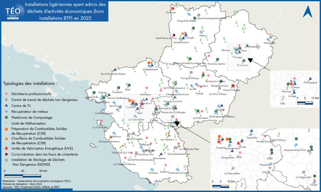 Installations ayant admis des déchets d'activités économiques (déchets des professionnels) en 2022 en Pays de la Loire