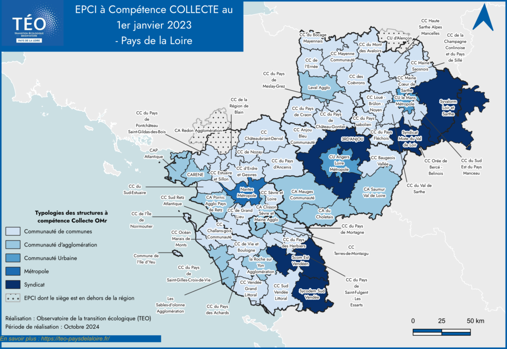 Collectivités à compétence Collecte des déchets Pays de la Loire en 2023 - TEO