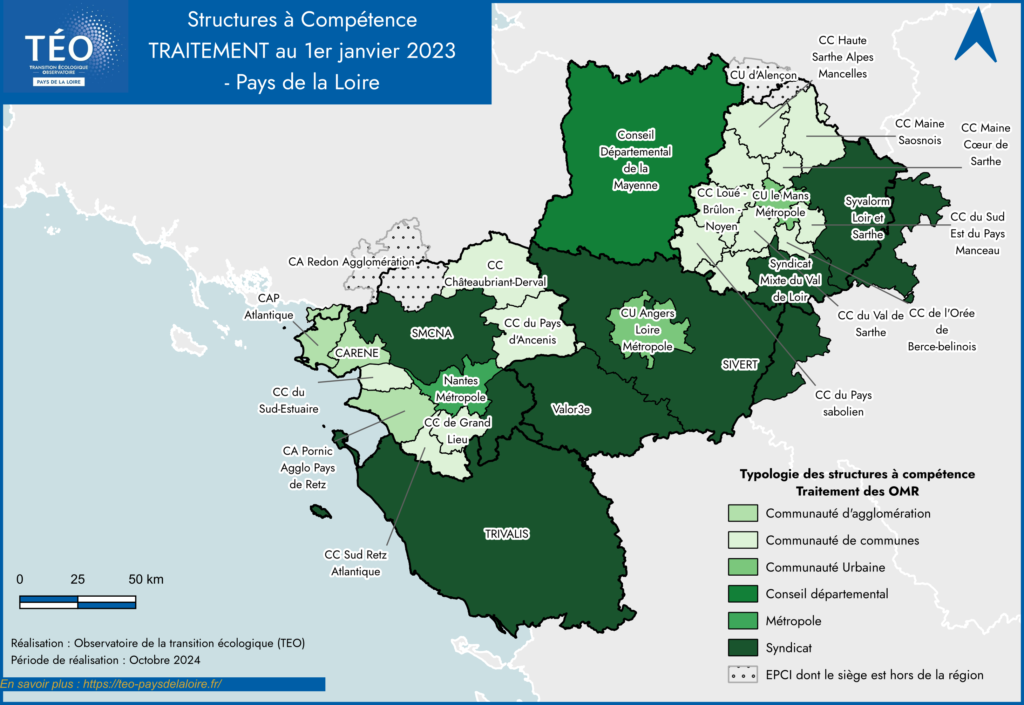 Collectivités à compétence Traitement des déchets Pays de la Loire en 2023 - TEO