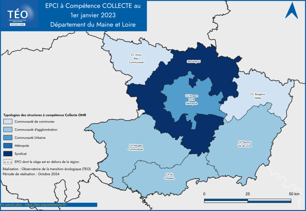 Carte des structures a compétence collecte en Maine et Loire - TEO 2023