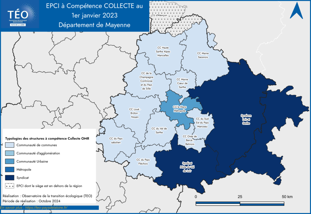 Carte des structures a compétence collecte en Sarthe - TEO 2023