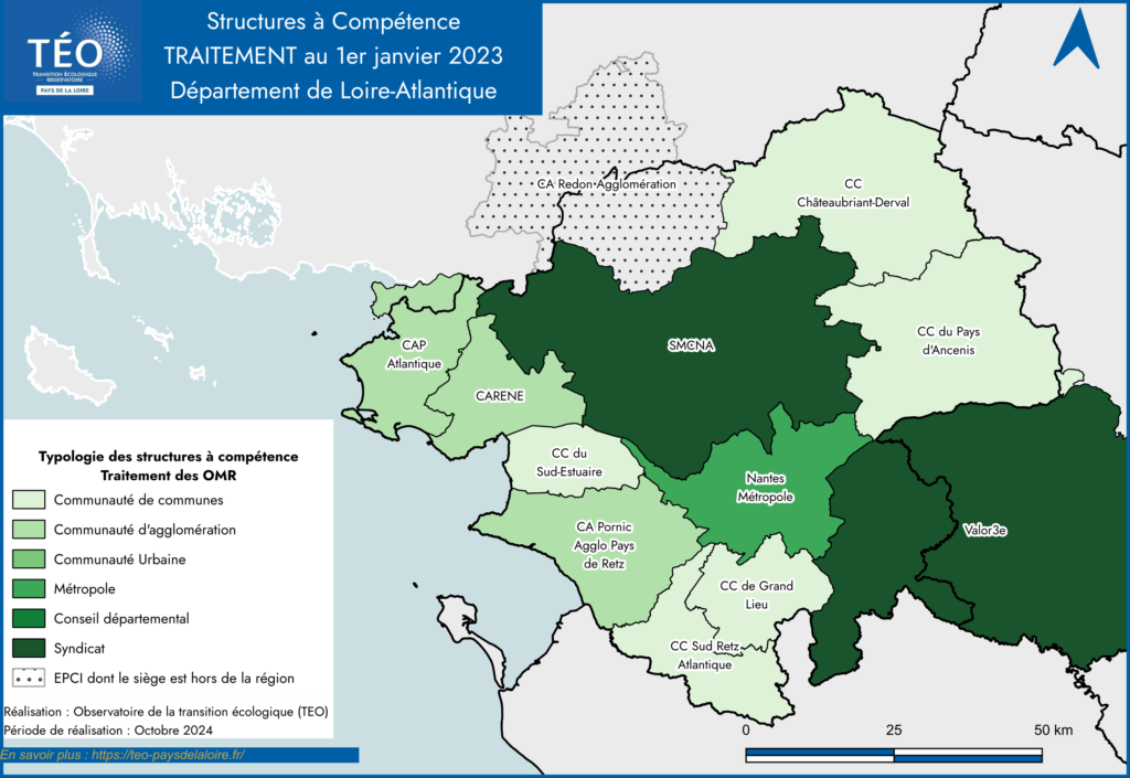 Carte des structures a compétence traitement en Loire-Atlantique - TEO 2023