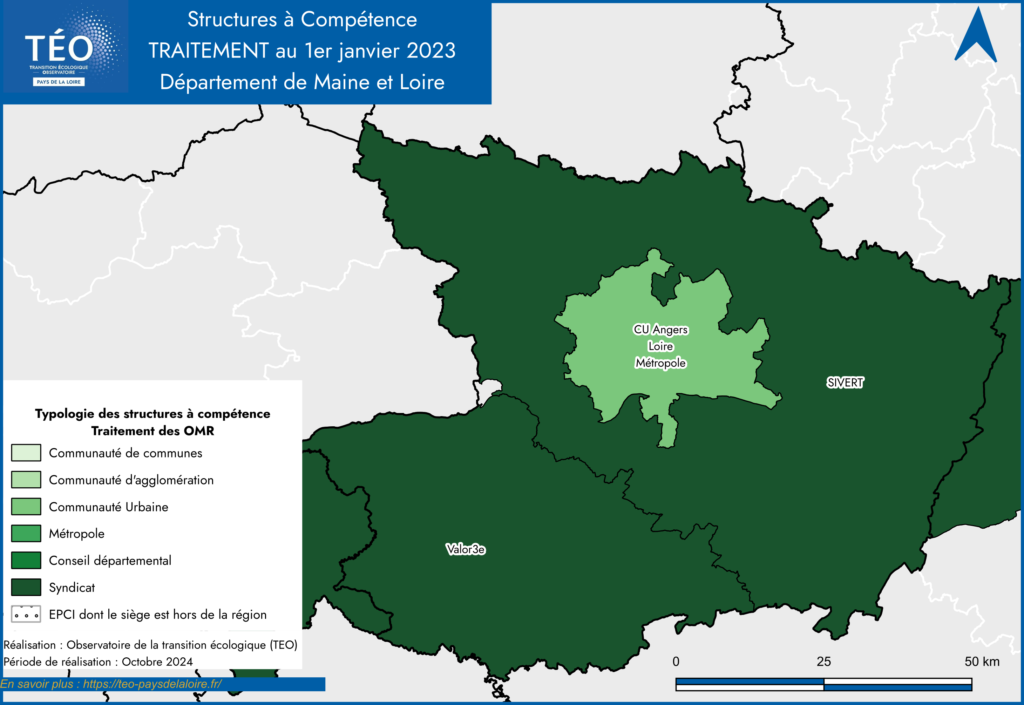 Carte des structures a compétence traitement en Maine et Loire - TEO 2023