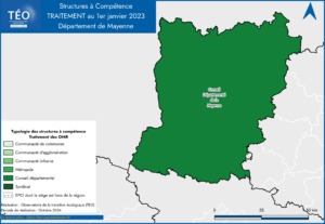 Carte des structures a compétence traitement en Mayenne - TEO 2023