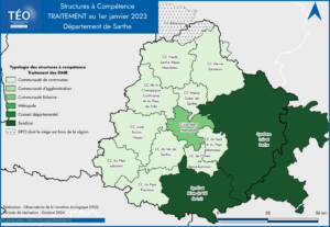 Carte des structures a compétence traitement en Sarthe - TEO 2023