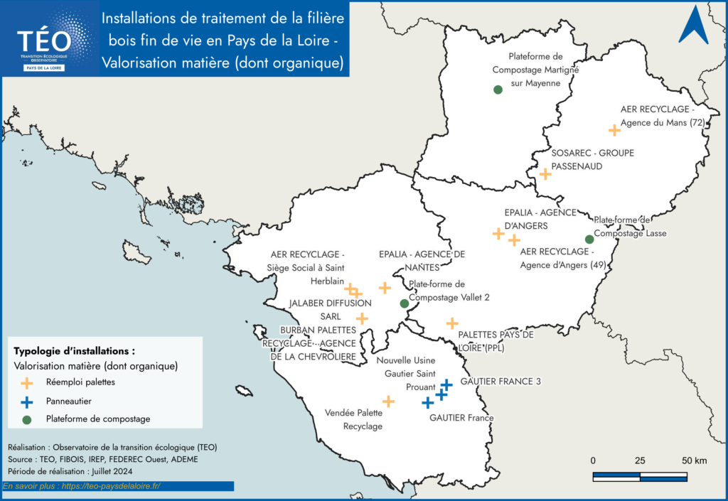 Installations de valorisation matière, organique, réemploi déchets de bois Pays de la Loire 2024 - TEO Pays de la Loire